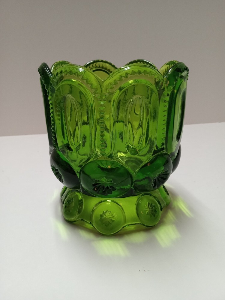 L.E. Smith Green Glass Moon and Stars 7.5