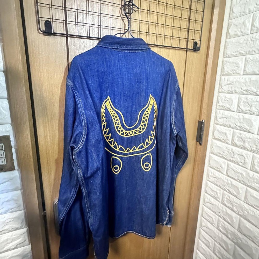 Excellent Used BAPE Shirt XL Authentic Rare Bape Reverse Shark Denim Shirt