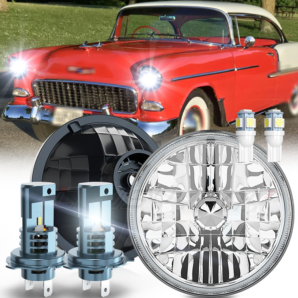 FIT for chevy bel Air 1955-1957 7inch Round LED Headlights Hi/Lo Sealed Beam