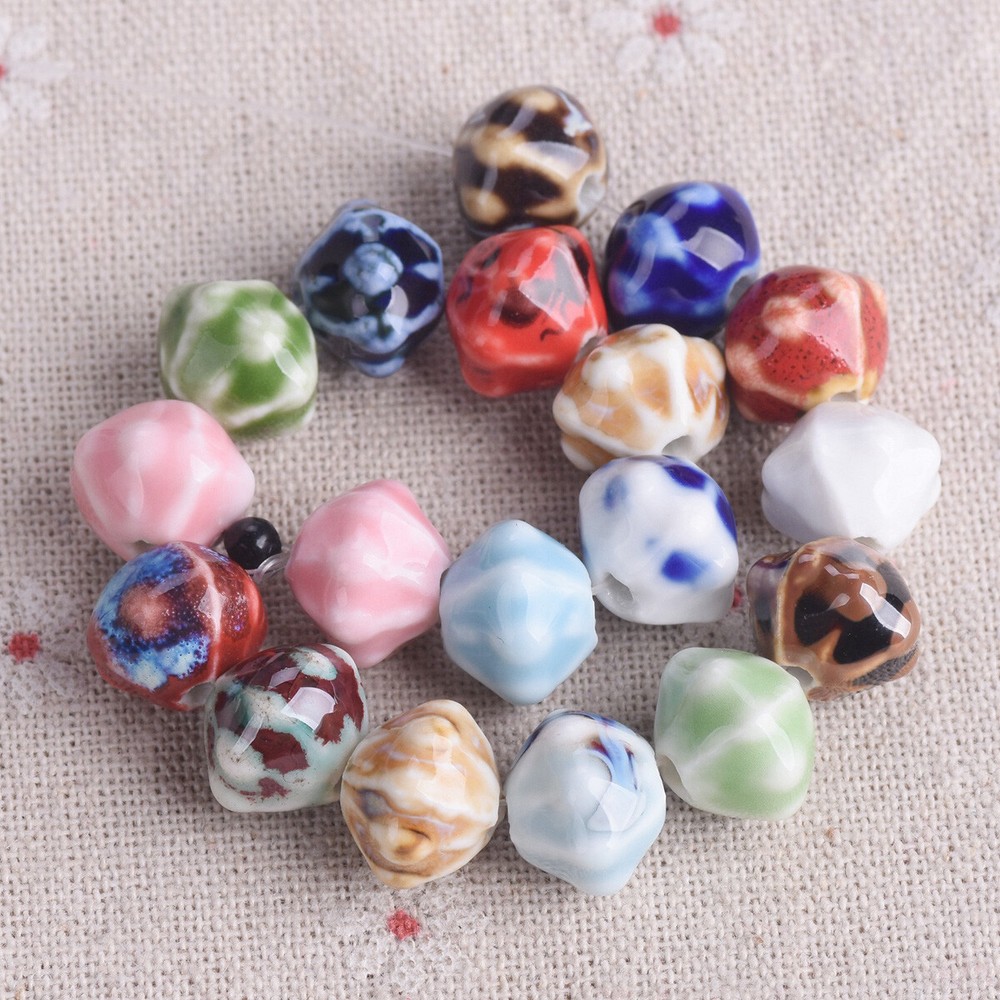 5pcs 12mm Bicone Shape Handmade Flambed Ceramic Porcelain Loose Beads Lot