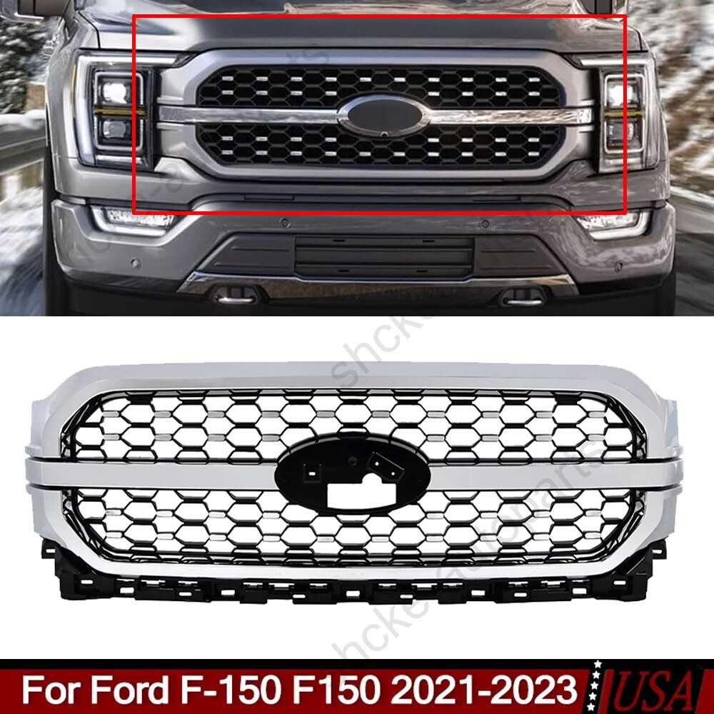 Front Bumper Grille Grill Assembly Chrome For Ford F-150 F150 2021-2023 Chrome