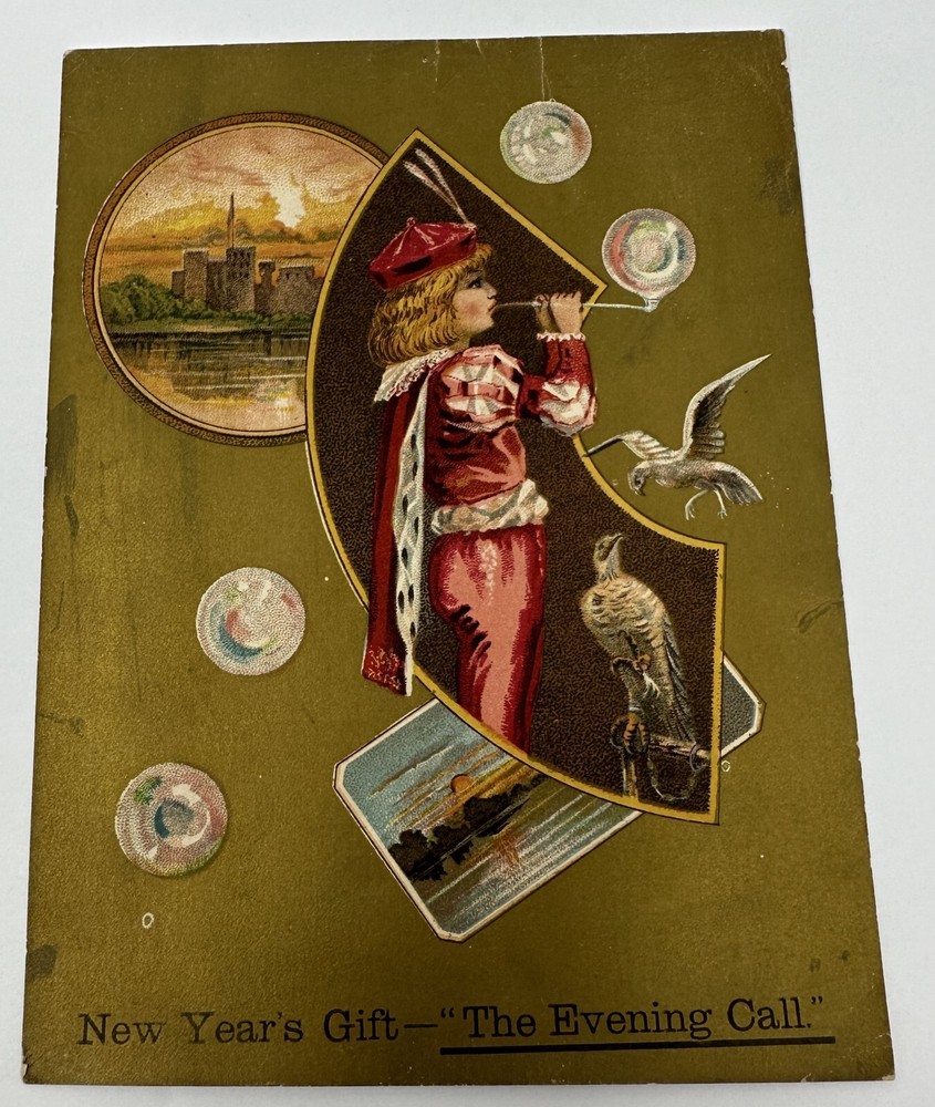 Vintage Victorian New Years Gift The Evening Call Large Trade Card-image