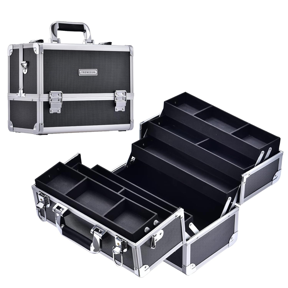 FRENESSA Makeup Train Case Large Cosmetic Box 6 Tier Trays with Compartments Pro