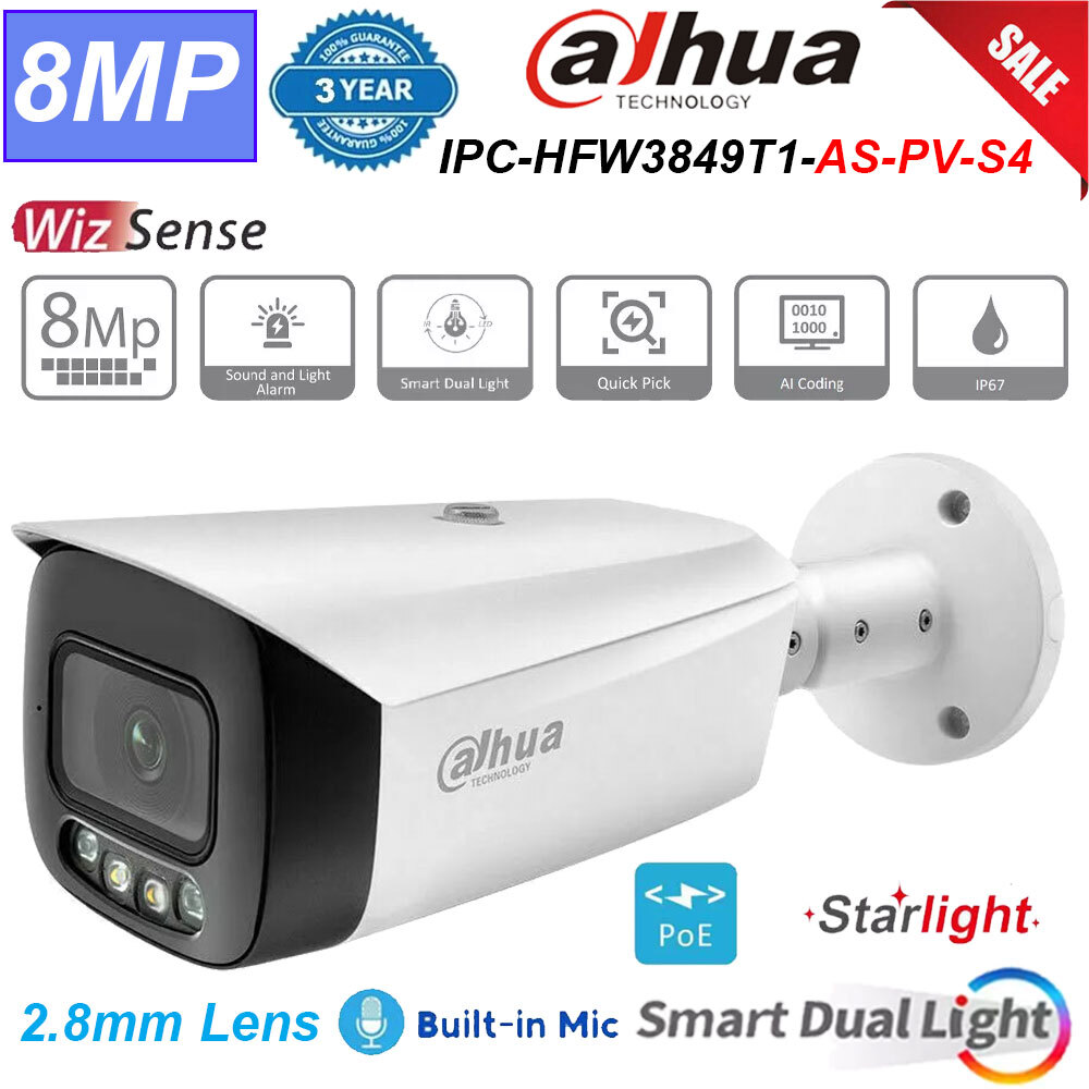 Dahua 8MP Full-Color 2-way Audio SMD4.0 TiOC PoE Camera IPC-HFW3849T1-AS-PV-S4