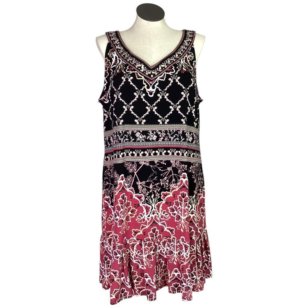 White House Black Market Dress Womens 3X Black Pink Sleeveless Beaded Cocktail
