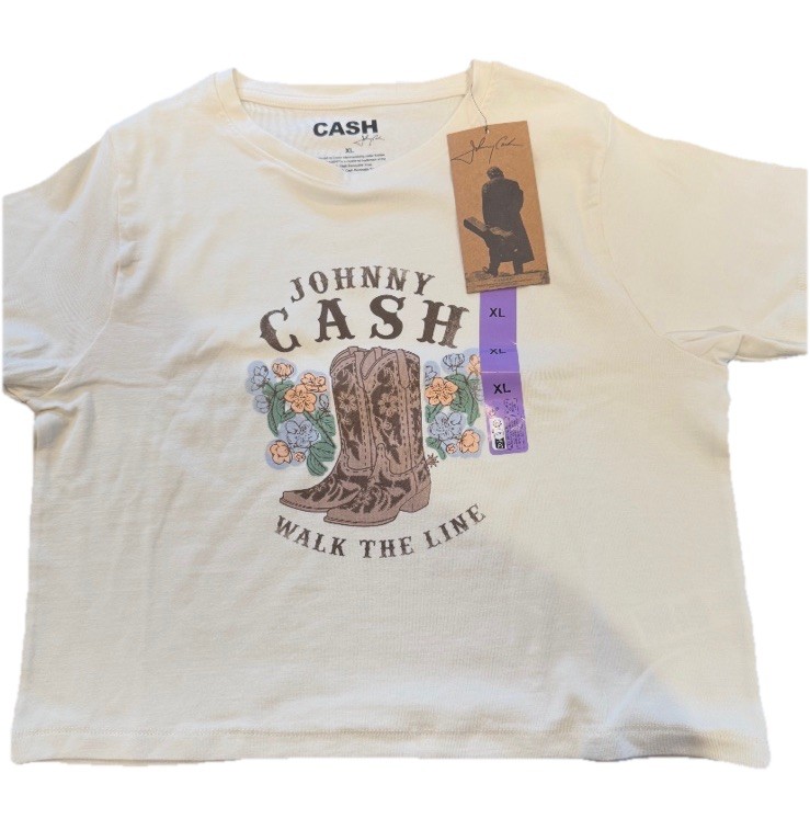 Johnny Cash X Primark Walk The Line Womens Juniors Crop T-Shirt Size XL