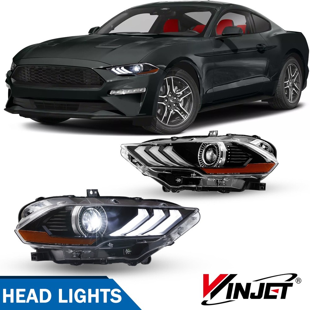 Projector Headlamps LED DRL For 2018 2019 2020 2021 2022 2023 Ford Mustang L+R