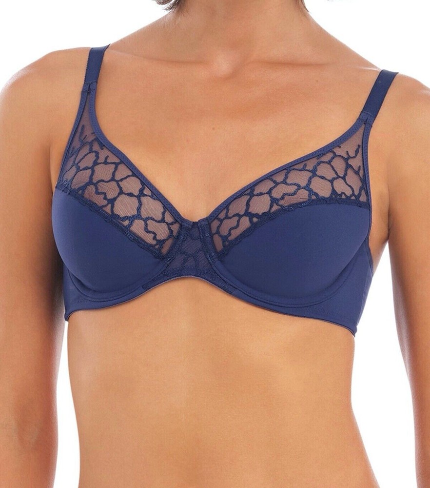 Wacoal Lisse Bra Indigo Blue Mesh Size 38D Underwired Classic Plunge 145002 New