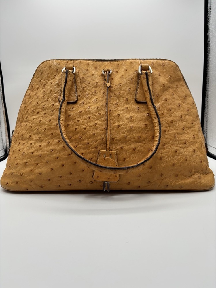 Prada Ostrich Frame Bowler Mustard Yellow Purse