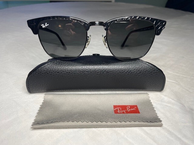 NEW Ray-Ban Clubmaster Black MARBLE RB3016 1305/48 Sunglasses 51-21-145