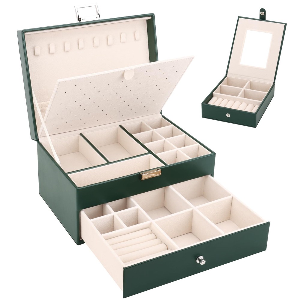 2-Layer Large Jewelry Organizer Box with Travel Case for Storage