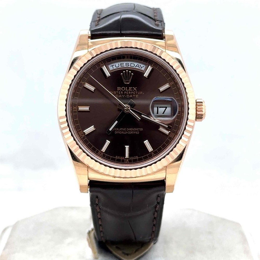 Rolex Day-Date 36mm Automatic 18k Rose Gold Chocolate Dial Mens Watch 118135CHSL