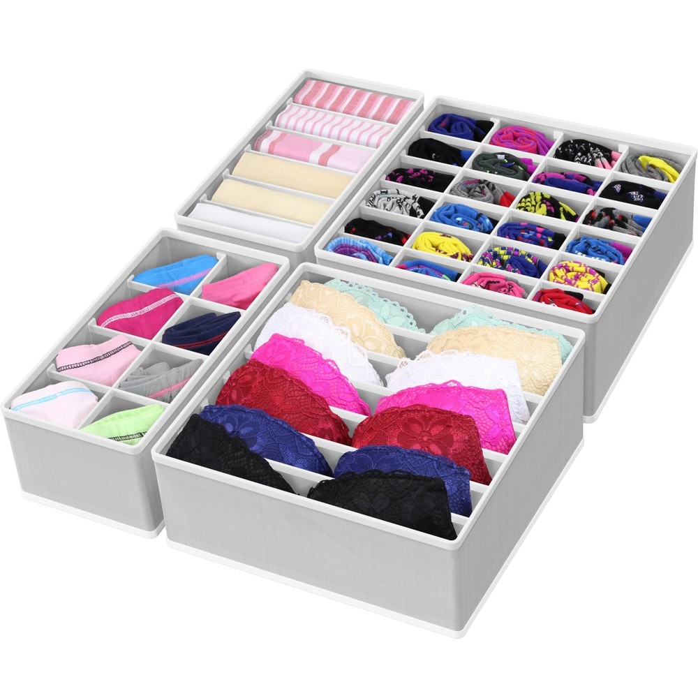 4-Pack Drawer Organizer Set for Underwear Socks Bras Scarves Closet Dividers