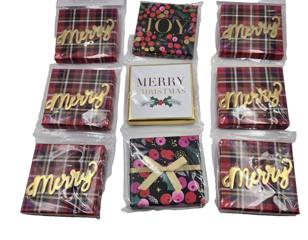 Christmas Gift Card Boxes 9 Merry Christmas Joy Red Tartan Holly Berries-image