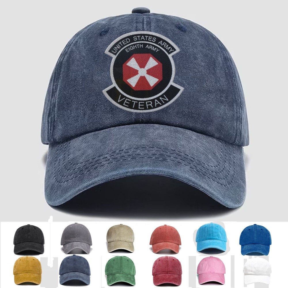 Custom Embroidered Hat US Army Eighth Army Veteran, Veteran Cap, Trucker Hat,