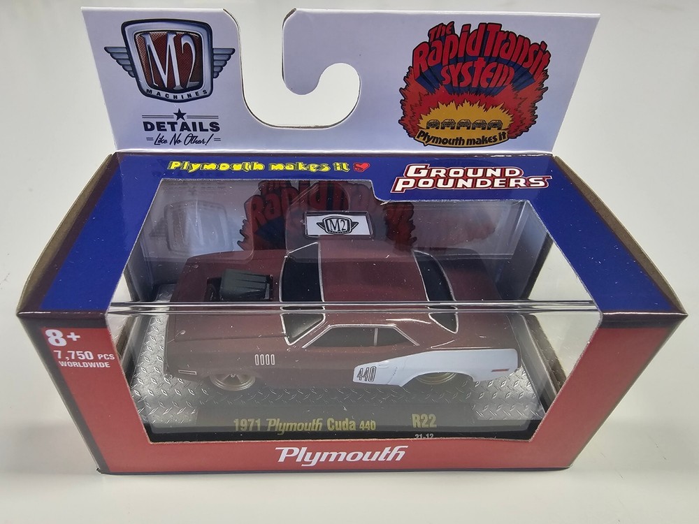 M2 Machines 1:64 Diecast 1971 Plymouth Cuda 440 Ground Pounders Rapid Transit