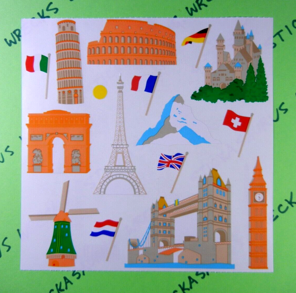 European Landmarks Large Sticker Sheet (Flags Left) Mrs. Grossman's