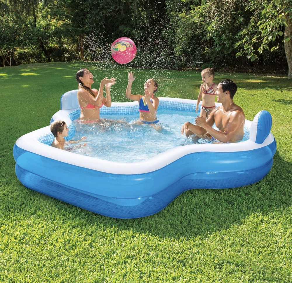 Elegant Mosaic Inflatable Family Pool 10ft with 2 Seats  -image
