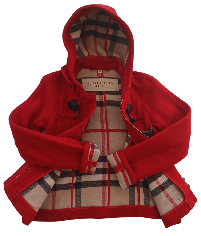 Burberry Brit Coat Duffle Jacket Women's Nova Check Red Size XS