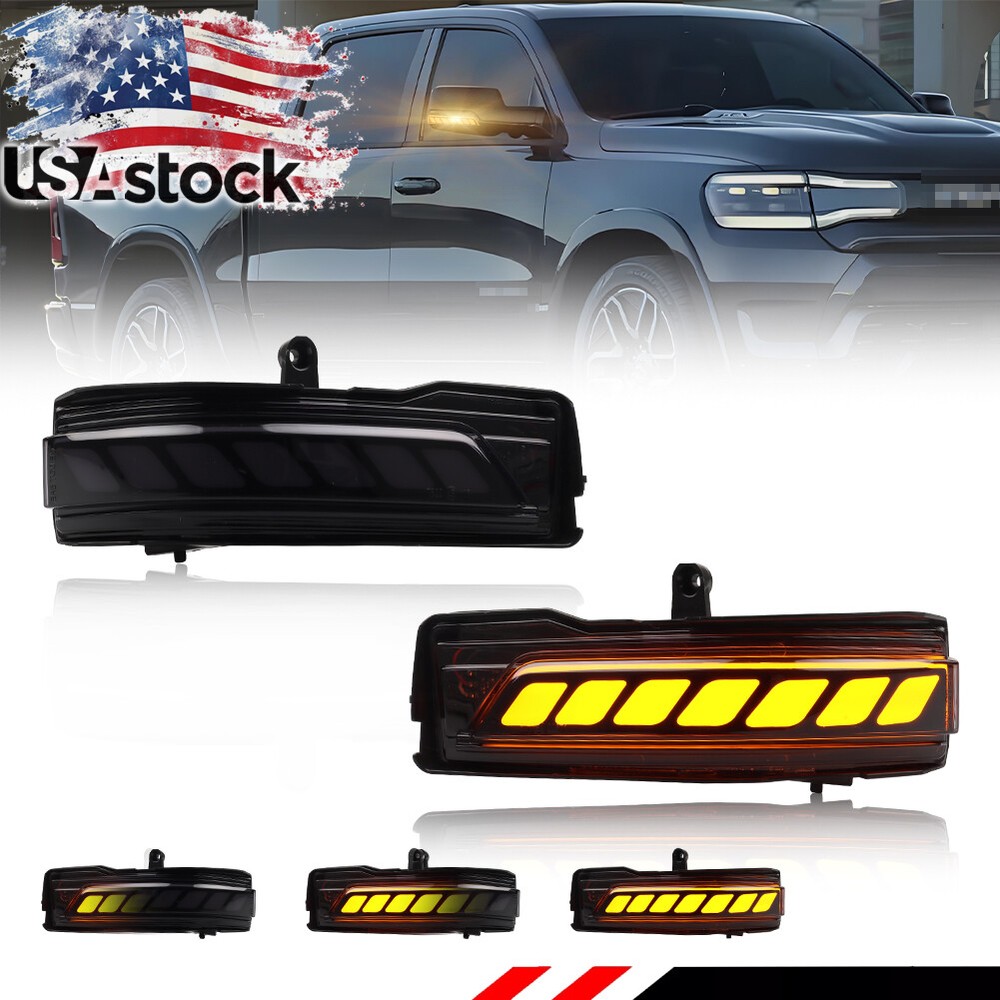 Smoked Lens Dynamic Sequential Blink LED Side Mirror Cap Lights For 19+ RAM 1500