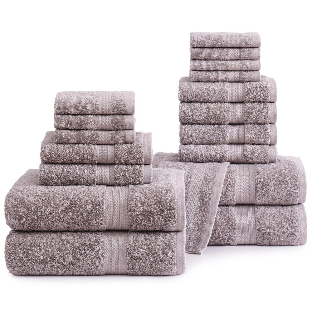 Ring Spun Cotton Bath Towel Set, 18PCs - 4 Shower Towels, 8 Washcloths, 6 Han...