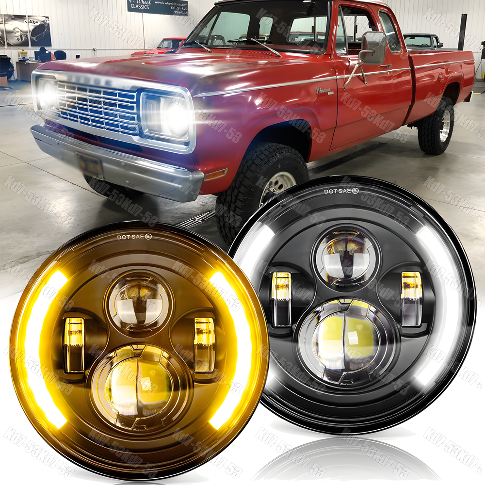 Dodge W100 W200 D100 D200 7-Inch Halo LED Headlight DRL Pair