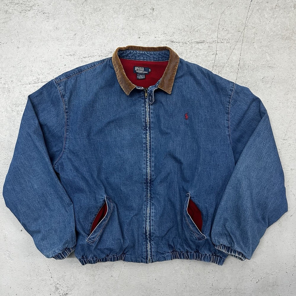 Vintage Polo Ralph Lauren Denim Bomber Jacket Men’s XXL Fleece Lined 80s 90s USA