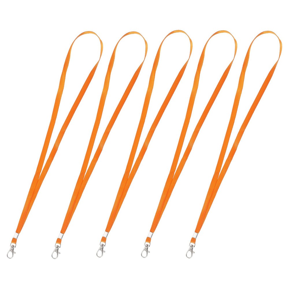 5-Pack Orange Flat Lanyards with Swivel Hook Clip for Office Use