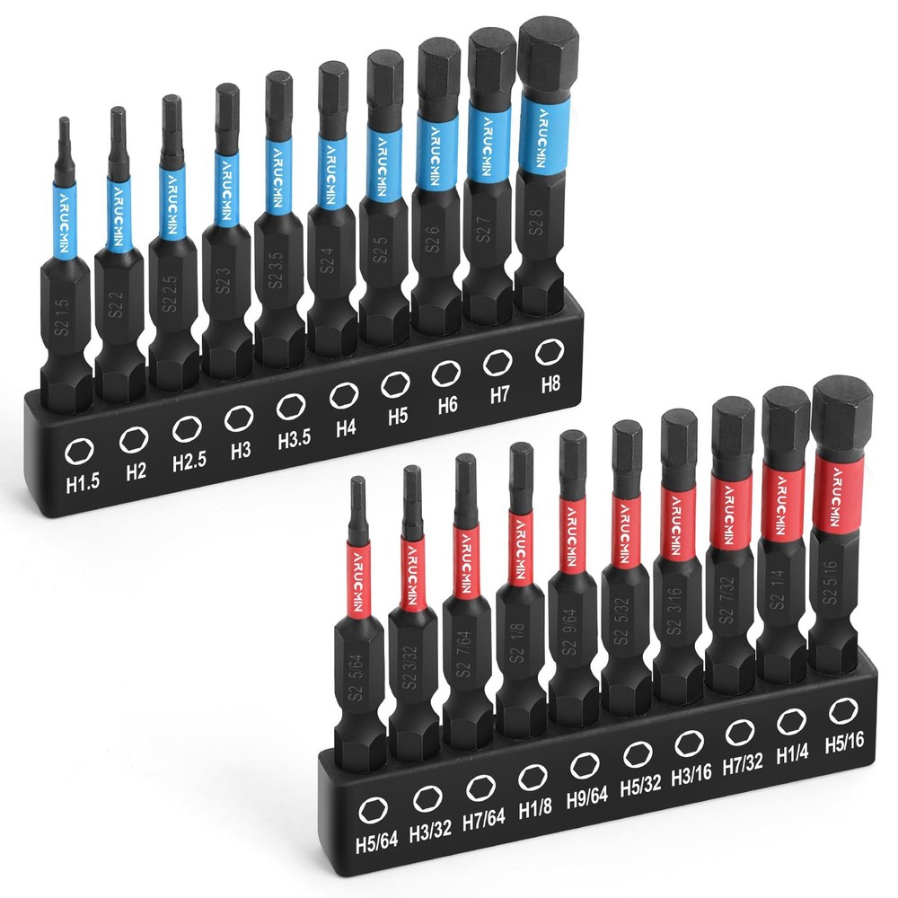 Allen Wrench Drill Bit Set 20-Piece Hex Metric & SAE S2 Steel Magnetic Tips