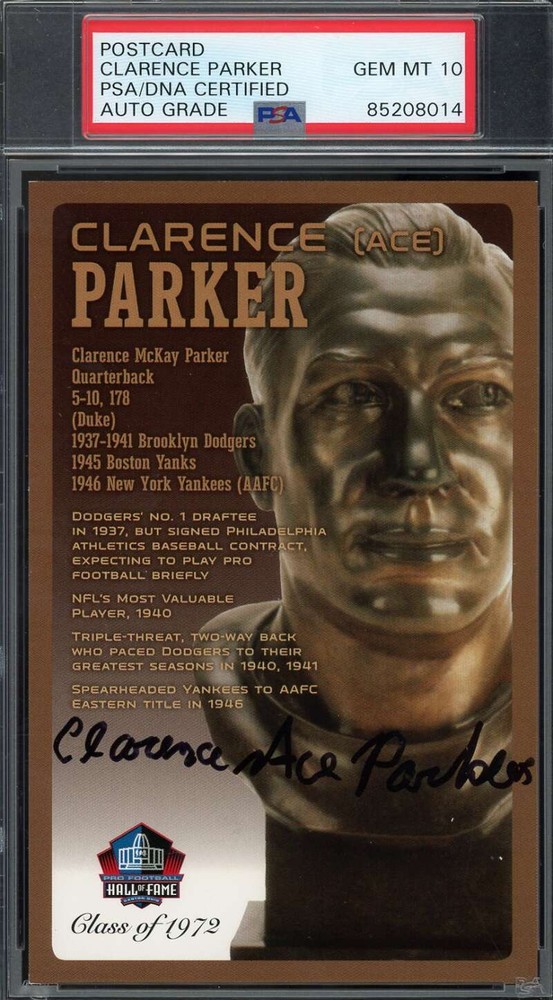 Clarence Ace Parker PSA 10 DNA Signed HOF Bronze Bust Postcard Gem Mint