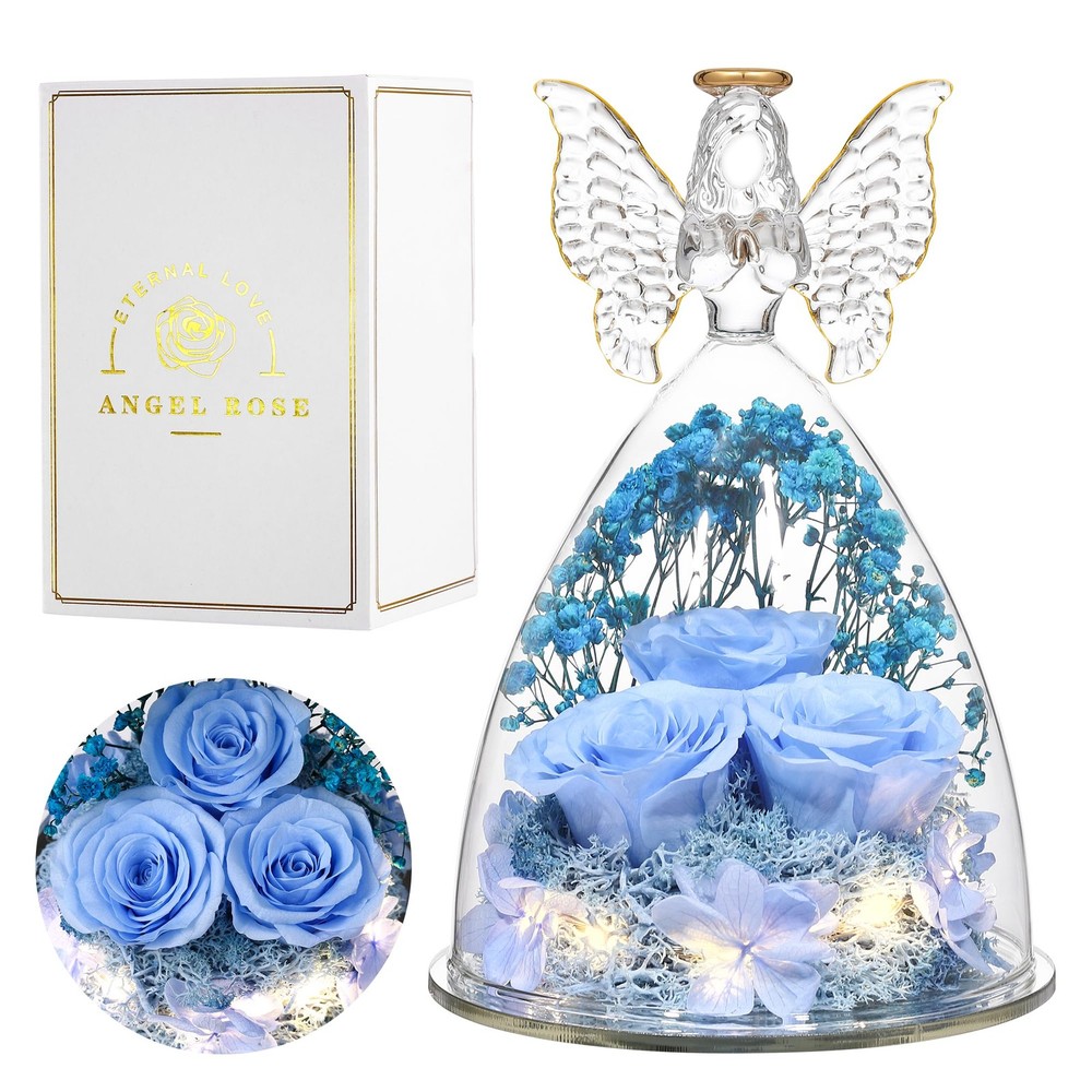 Mothers Day Gift for Mom Preserved Flowers in Glass Angel Eternal Floral Keepsake-image