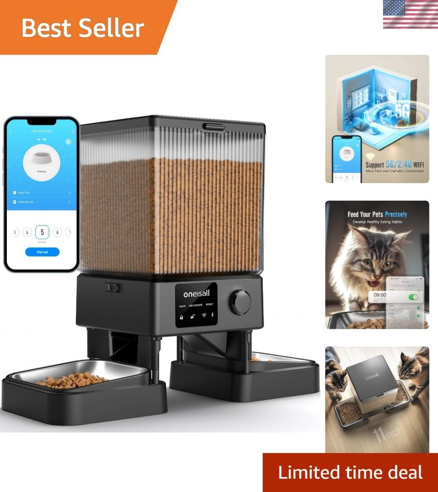 Modern Automatic Cat Food Dispenser for 2 Cats - 5L Capacity & Timed Feeding