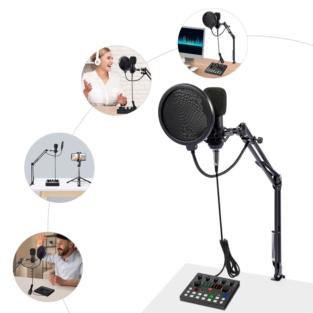 Studio Recording Kit Microphone Set Music Podcast Equipment Mixer Condenser Home