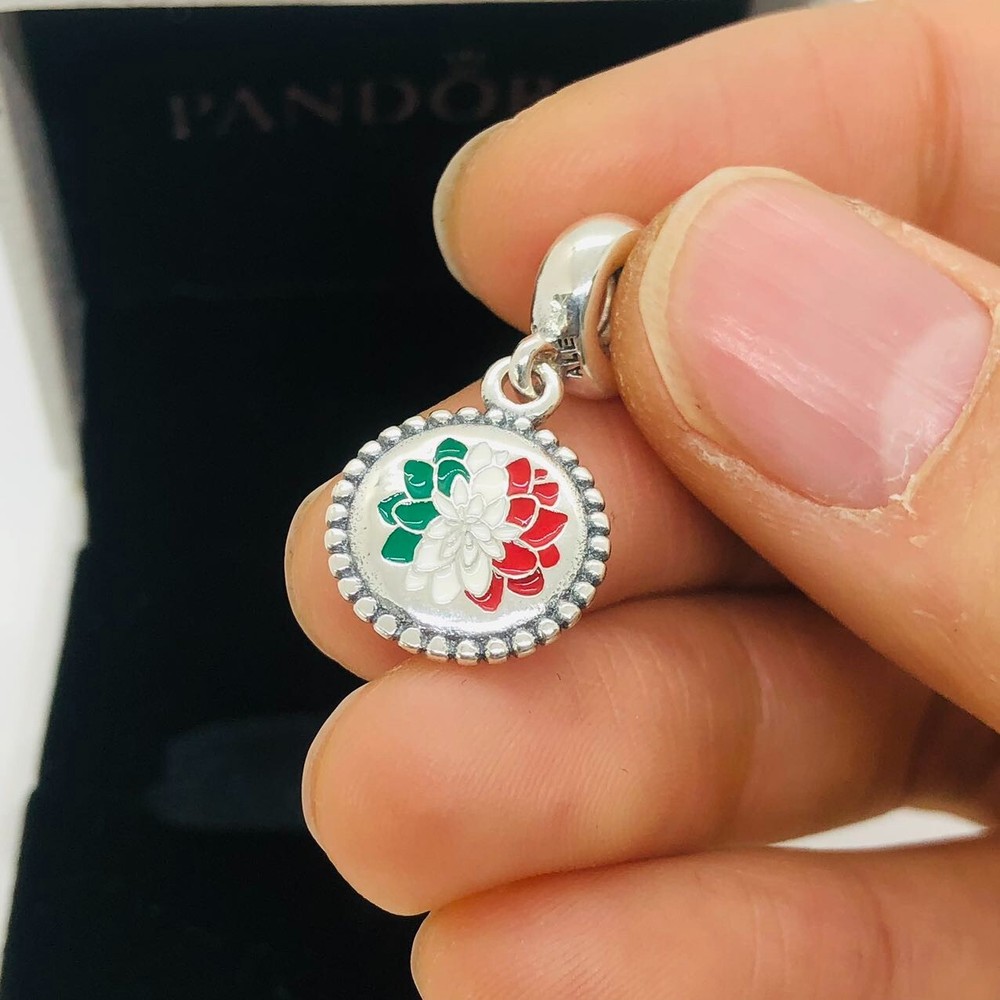 Pandora Mexico Flag Dahlia flower charm S925 Silver with box