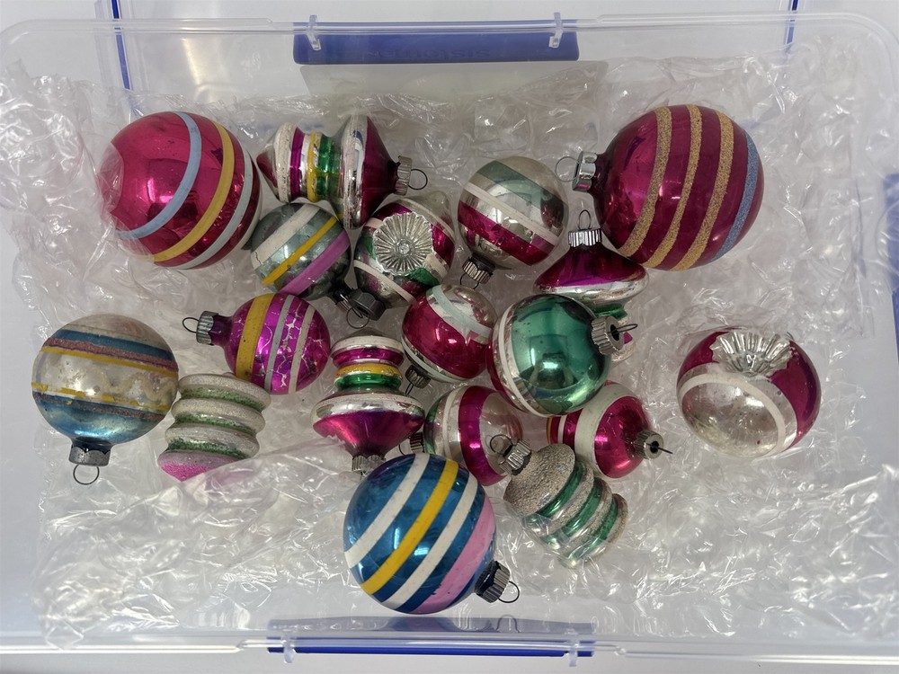 Vintage Mercury Glass Christmas Ornaments Lot Hand Painted Striped Indented