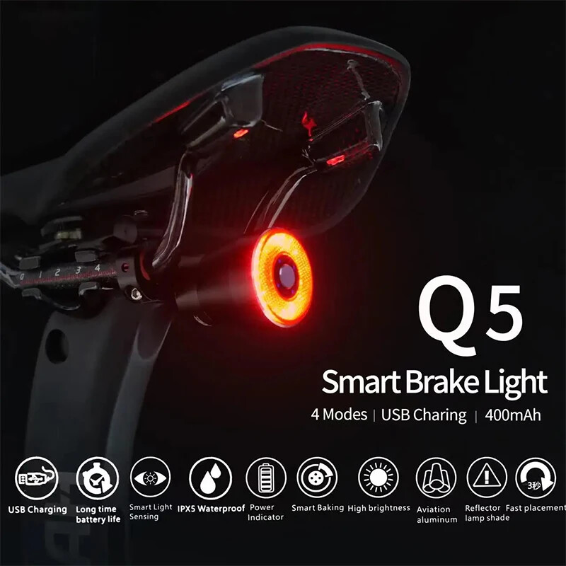 Smart Auto-Brake LED Cycling Taillight Waterproof Rechargeable Bike Light
