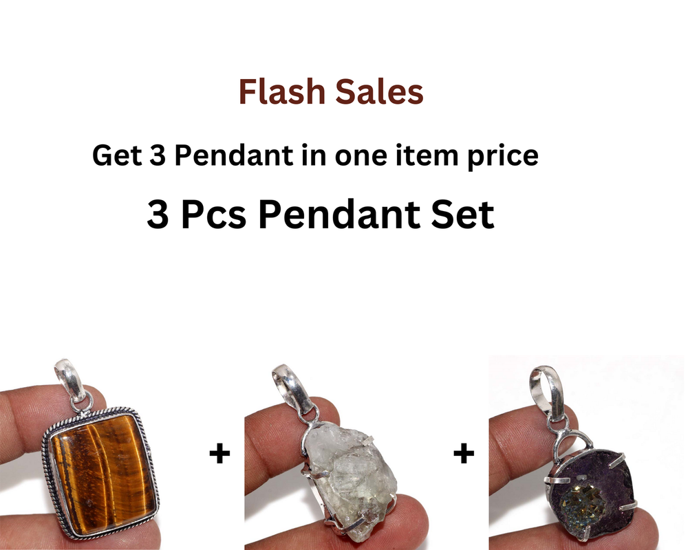Tiger Eye Amethyst Druzy 3-Piece Pendant Set 1.7 Inch Jewelry Discount Deal