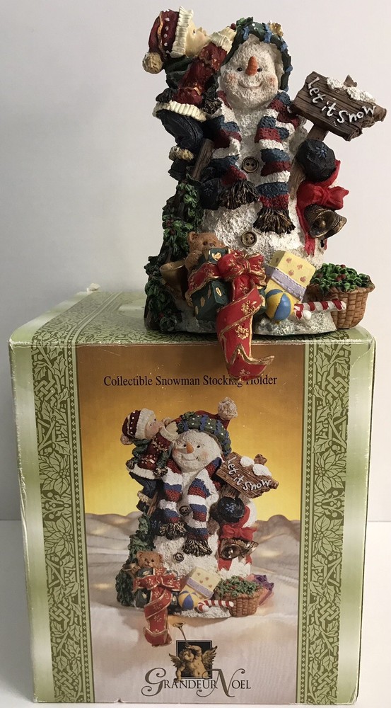 Grandeur Noel Snowman Weighted Christmas Stocking Holder W/ Box Let It Snow