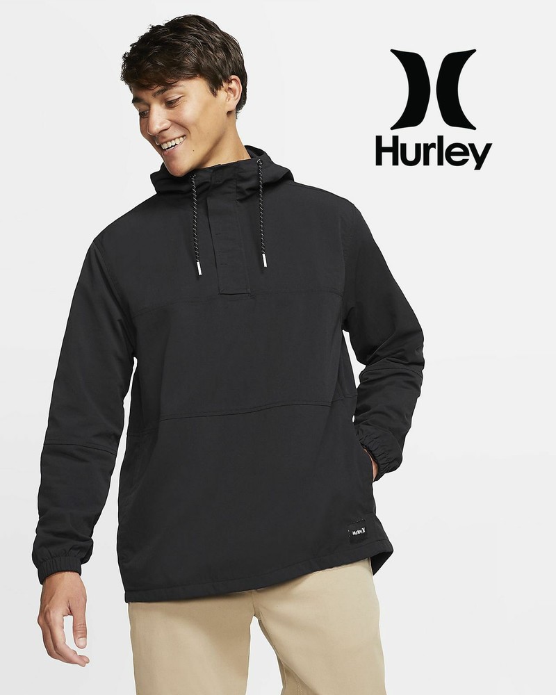 Hurley Mens Dri-FIT Bevel Anorak 1/4 Zip Hooded Pullover Jacket Black Large