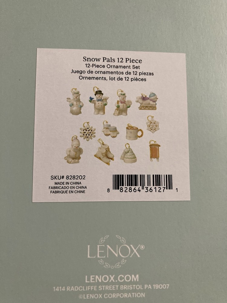 Lenox Snow Pals Mini Winter Ornaments Set of 12 with Skis Snowman Sled Skates