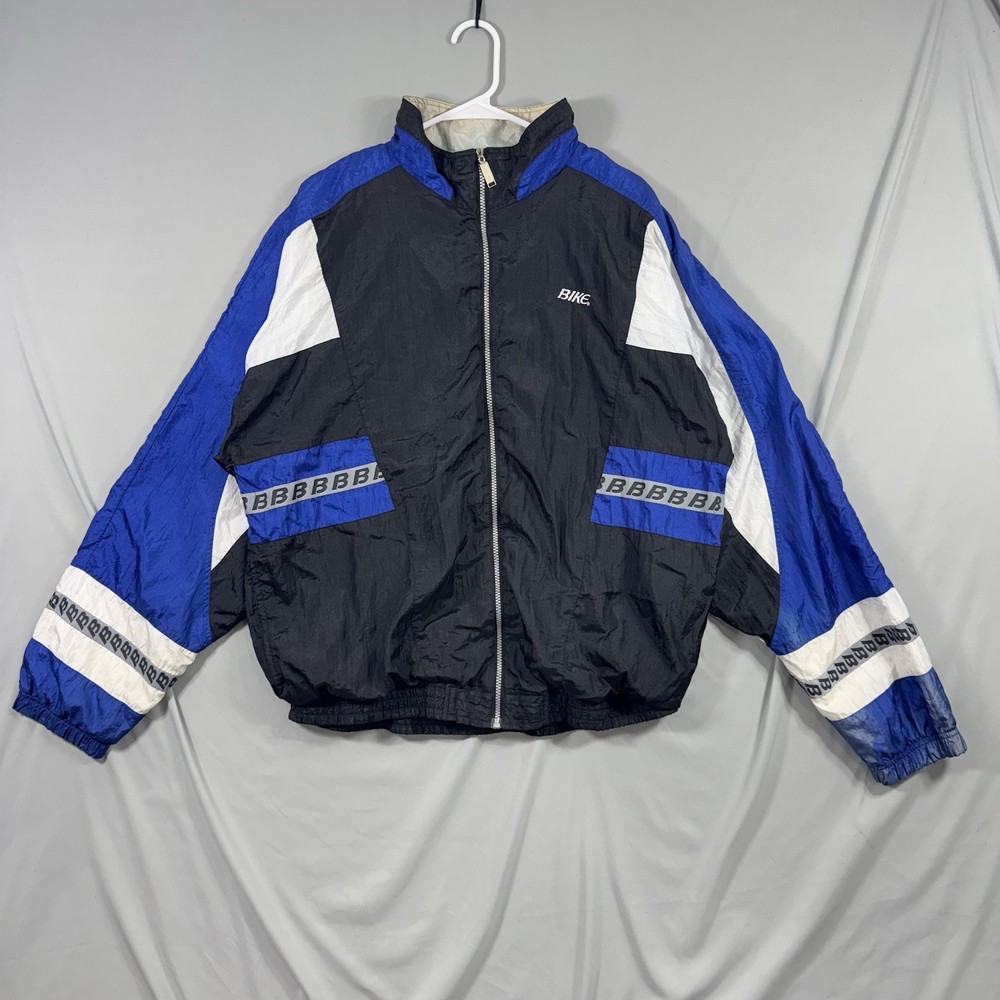 Vintage BIKE Windbreaker Zip Up Running Jogging Jacket Mens XL Blue Nike Adidas