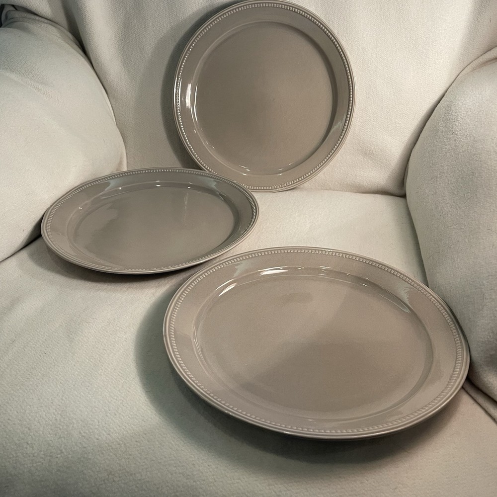 Camden Light Gray Stoneware Dinner Plates with Beaded Rim Set of 3
