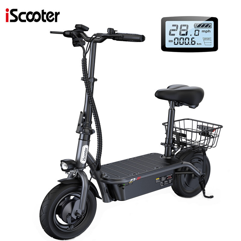 Electric Scooter with Seat & Basket 37 Miles Range 1000W Adult Folding E-Scooter