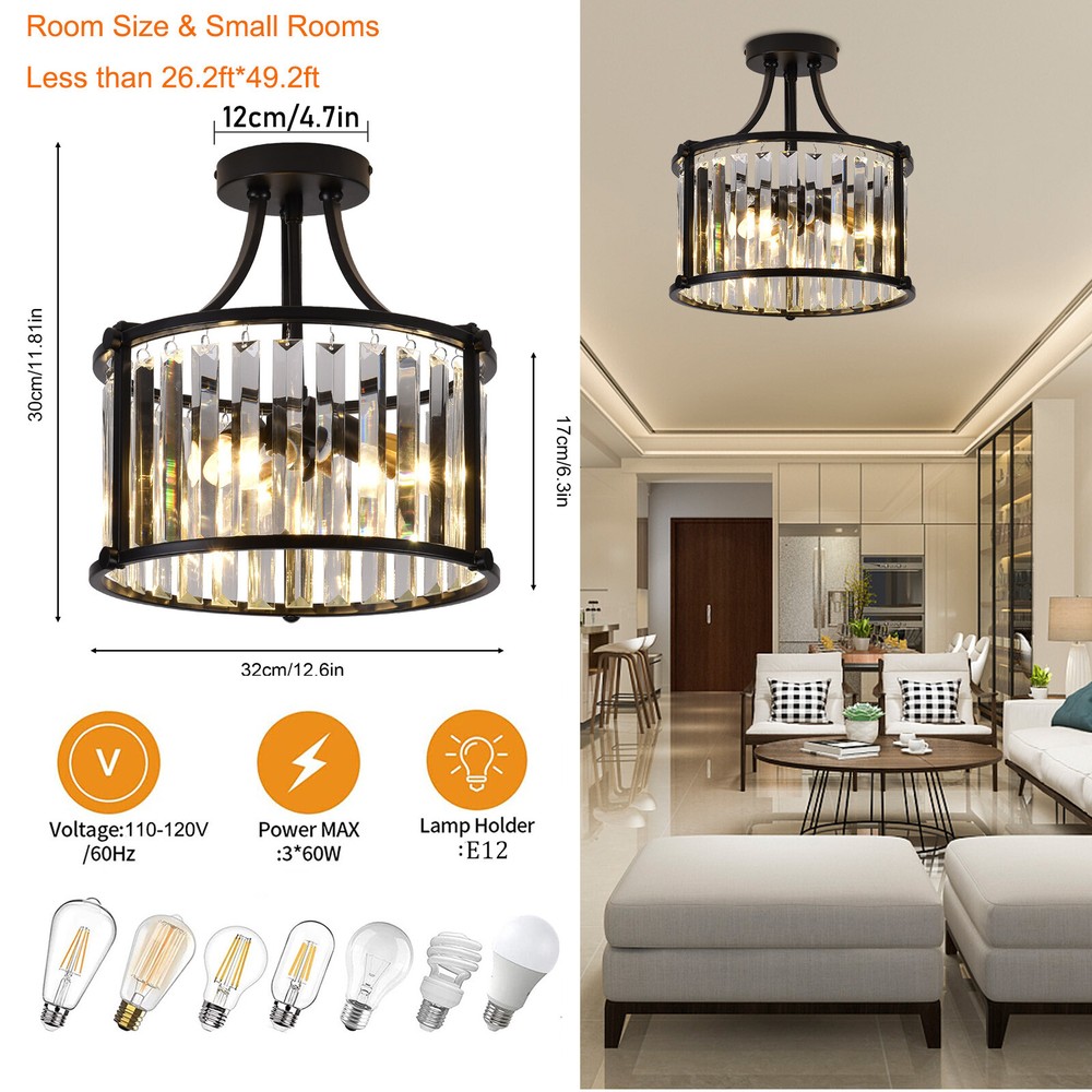 Vintage Dimmable Flush Mount Ceiling Chandelier Pendant Light Fixture  