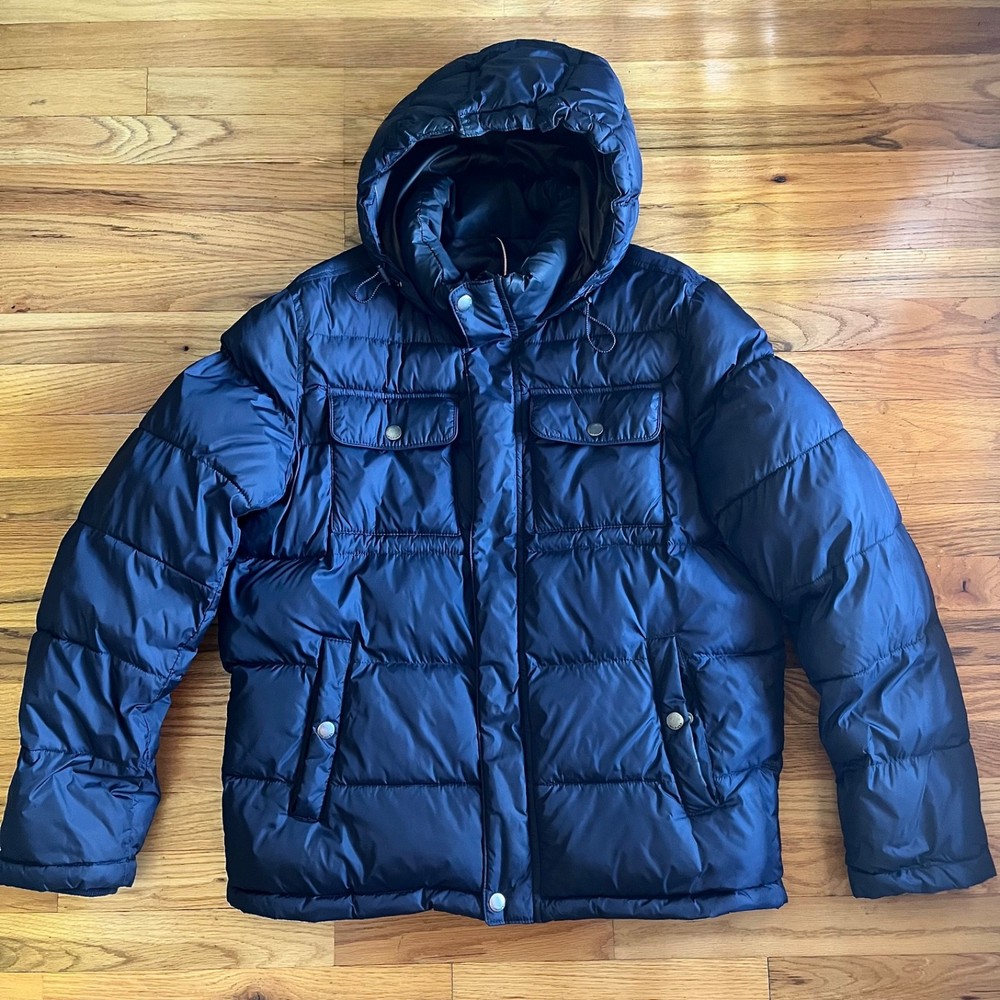 Tommy Hilfiger-Men's Hooded Puffer Jacket Coat-Midnight Navy-Size M