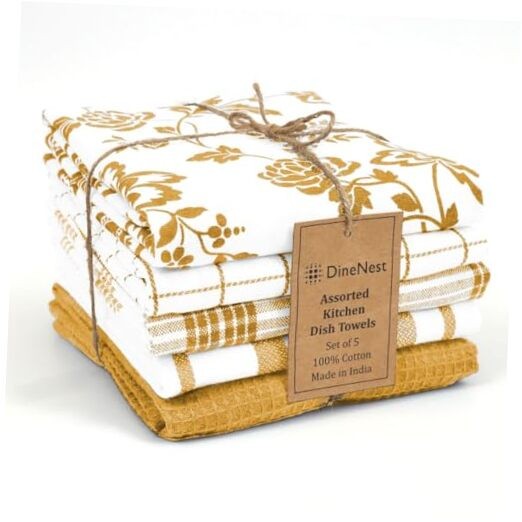 Assorted Kitchen Towels 100% Cotton 16x26 Inch - Super Absorbent, Soft & Yellow