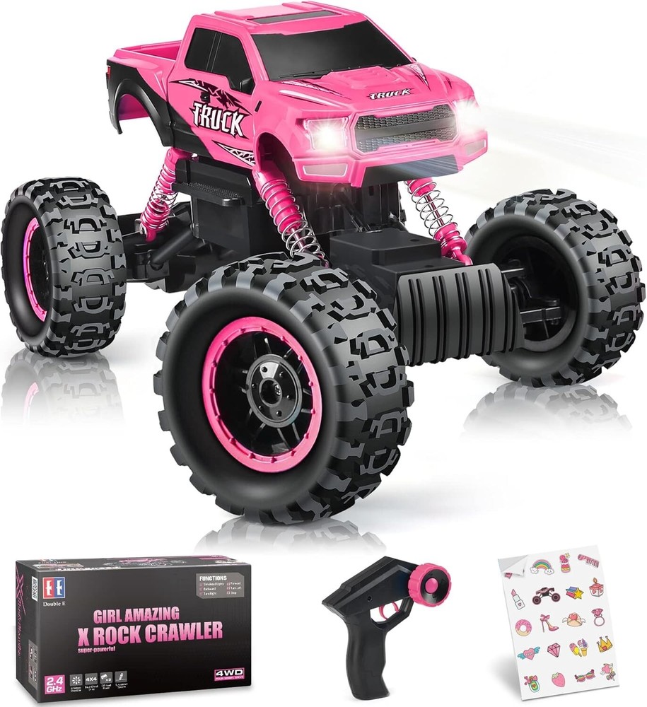 Dynamic Off-Road Pink RC Crawler - 1/12 Scale with LED Lights & Shock Absorbers