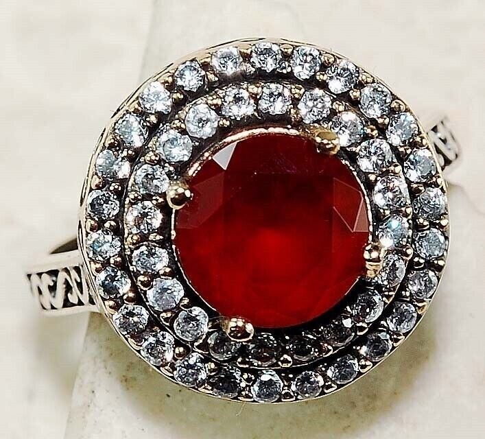 Sterling Silver Ottoman Empire Style 2CT Treated Ruby Ring Size 7.5  