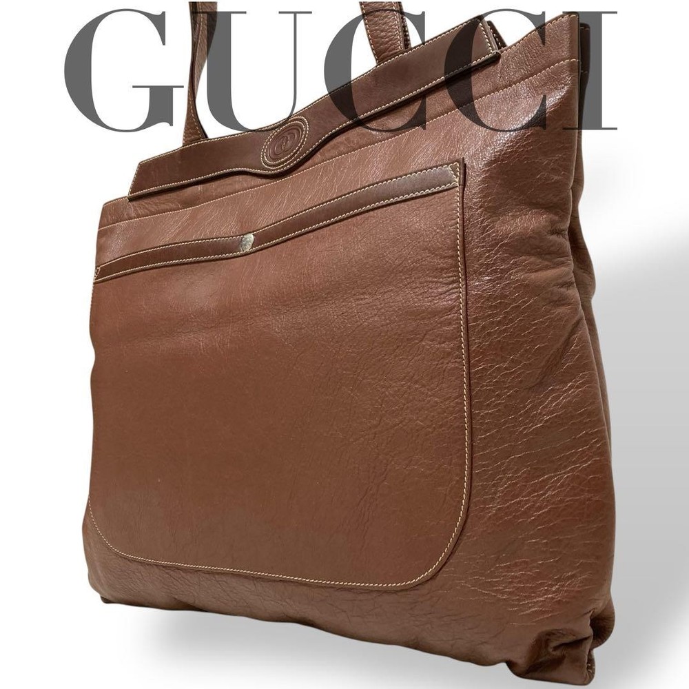 Gucci Brown Leather Large Capacity Shoulder Tote Bag 0026