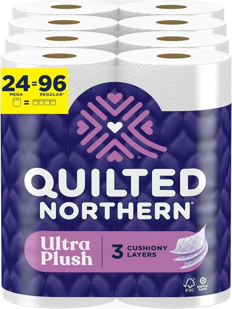 Quilted Northern Ultra Plush Toilet Paper, 24 Mega Rolls = 96 Regular Rolls, 3X